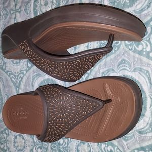 CROCS Brown and Dark Brown Women's Wedge Sandals